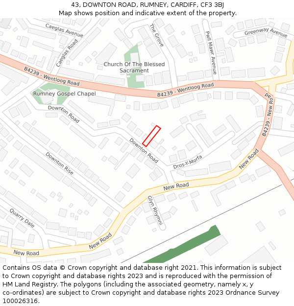 43, DOWNTON ROAD, RUMNEY, CARDIFF, CF3 3BJ: Location map and indicative extent of plot