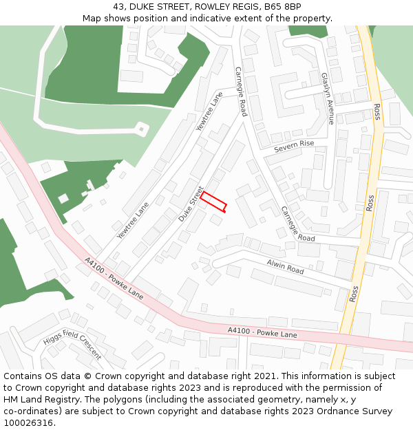 43, DUKE STREET, ROWLEY REGIS, B65 8BP: Location map and indicative extent of plot