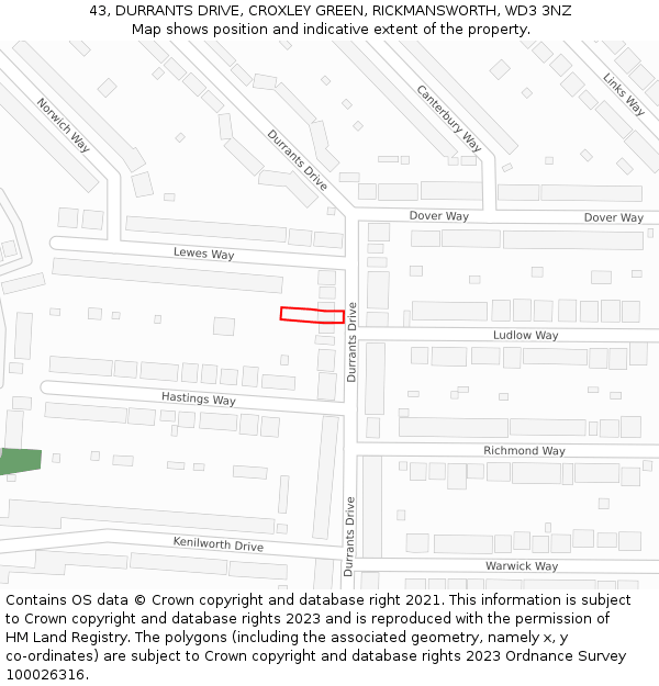 43, DURRANTS DRIVE, CROXLEY GREEN, RICKMANSWORTH, WD3 3NZ: Location map and indicative extent of plot