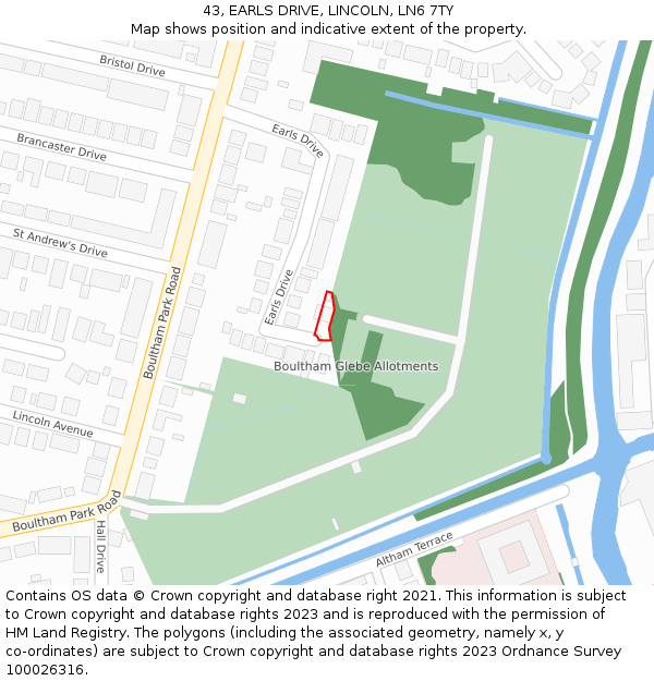 43, EARLS DRIVE, LINCOLN, LN6 7TY: Location map and indicative extent of plot