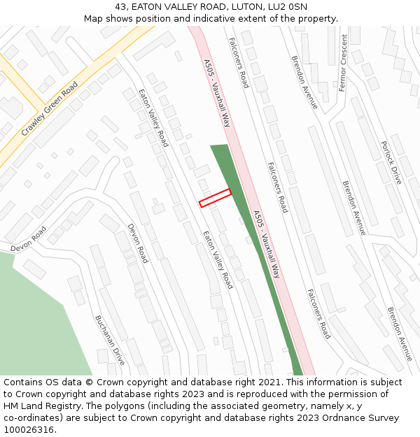43, EATON VALLEY ROAD, LUTON, LU2 0SN: Location map and indicative extent of plot