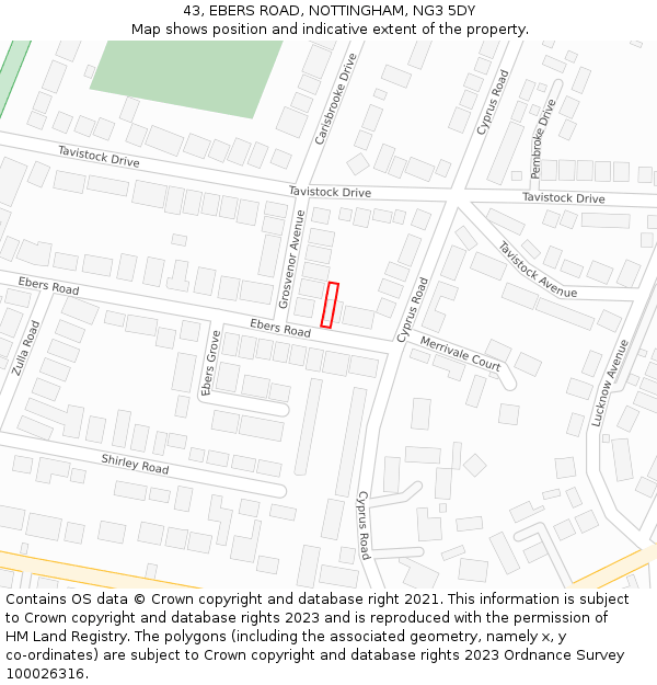 43, EBERS ROAD, NOTTINGHAM, NG3 5DY: Location map and indicative extent of plot
