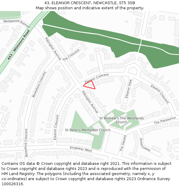 43, ELEANOR CRESCENT, NEWCASTLE, ST5 3SB: Location map and indicative extent of plot