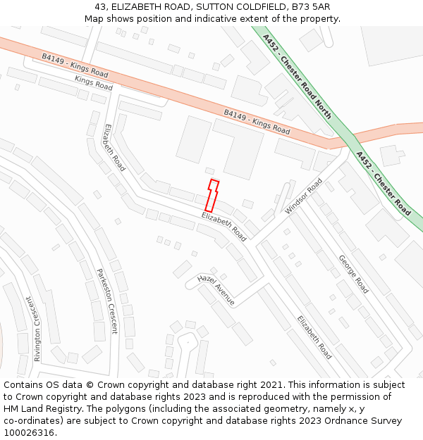 43, ELIZABETH ROAD, SUTTON COLDFIELD, B73 5AR: Location map and indicative extent of plot