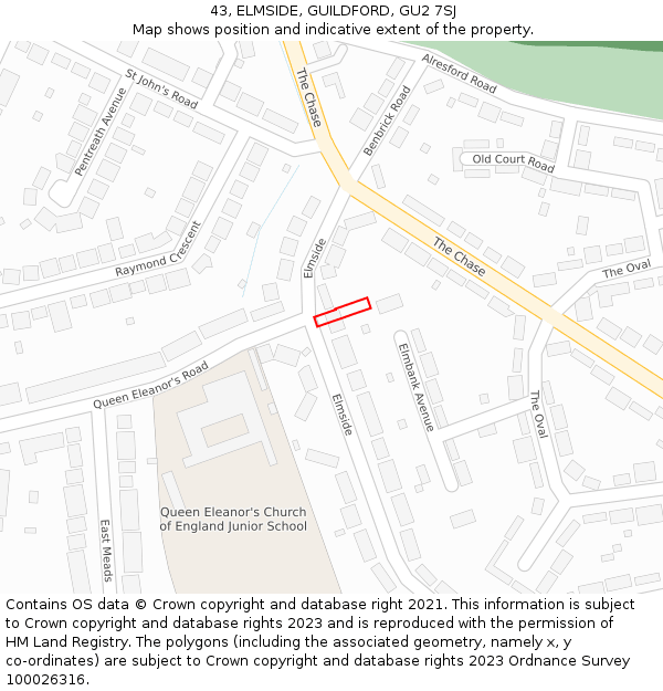 43, ELMSIDE, GUILDFORD, GU2 7SJ: Location map and indicative extent of plot
