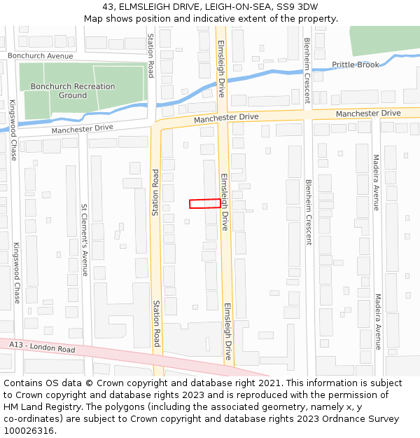 43, ELMSLEIGH DRIVE, LEIGH-ON-SEA, SS9 3DW: Location map and indicative extent of plot