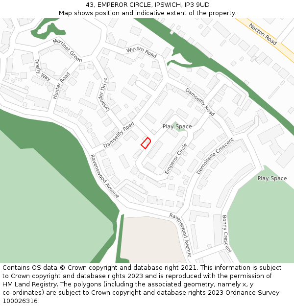 43, EMPEROR CIRCLE, IPSWICH, IP3 9UD: Location map and indicative extent of plot
