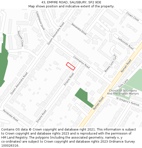 43, EMPIRE ROAD, SALISBURY, SP2 9DE: Location map and indicative extent of plot