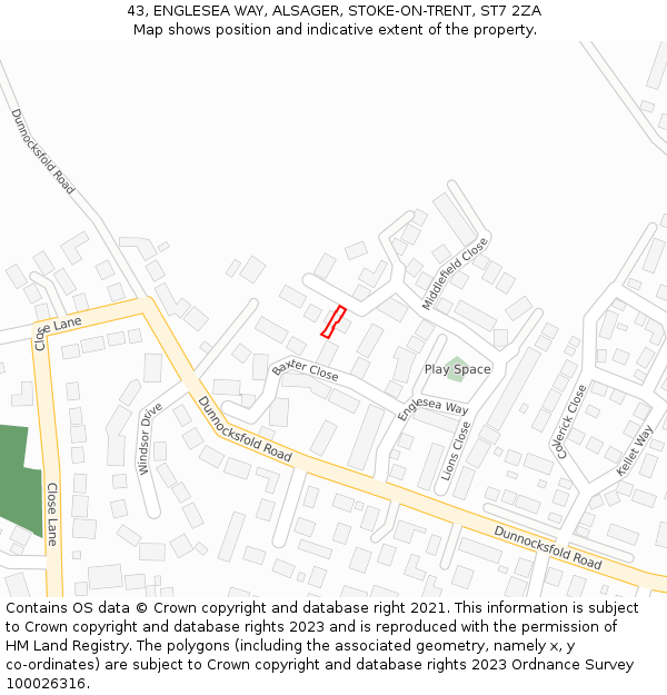 43, ENGLESEA WAY, ALSAGER, STOKE-ON-TRENT, ST7 2ZA: Location map and indicative extent of plot