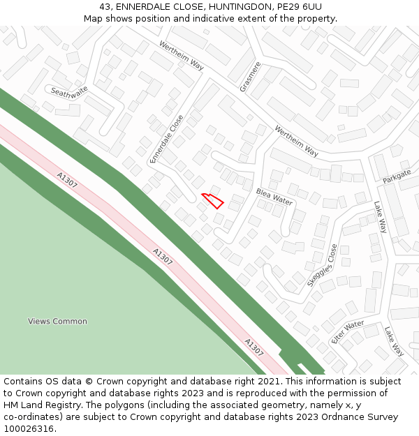 43, ENNERDALE CLOSE, HUNTINGDON, PE29 6UU: Location map and indicative extent of plot