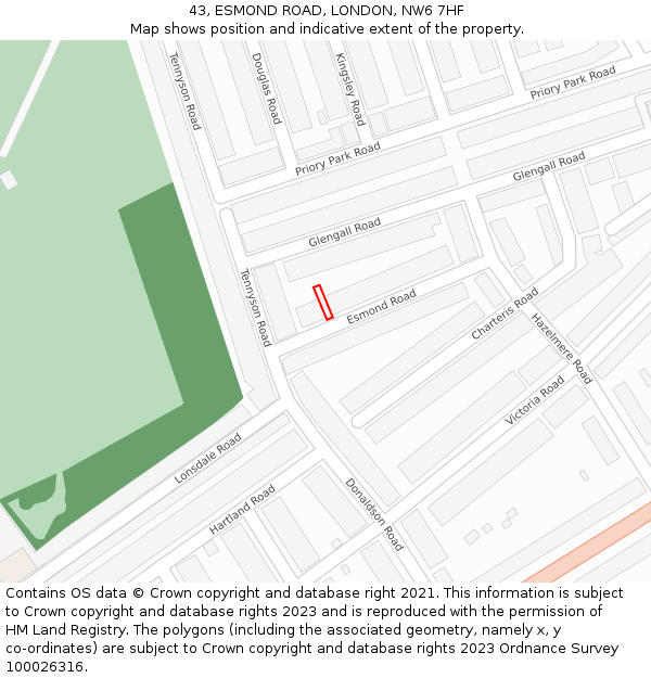 43, ESMOND ROAD, LONDON, NW6 7HF: Location map and indicative extent of plot