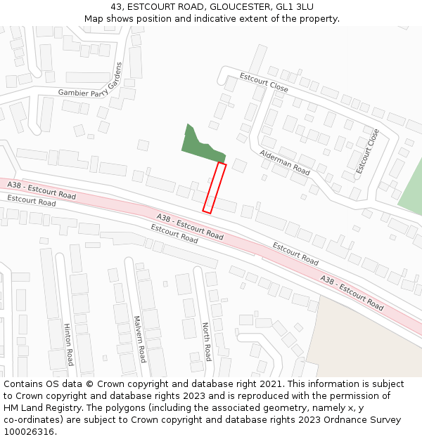 43, ESTCOURT ROAD, GLOUCESTER, GL1 3LU: Location map and indicative extent of plot