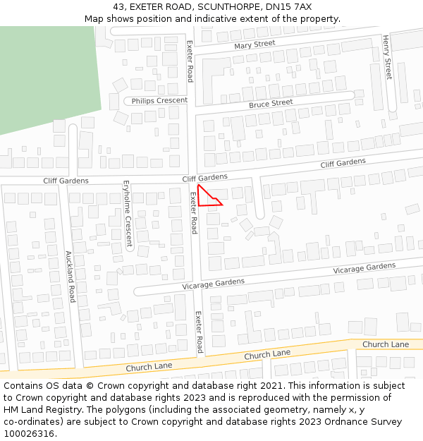 43, EXETER ROAD, SCUNTHORPE, DN15 7AX: Location map and indicative extent of plot