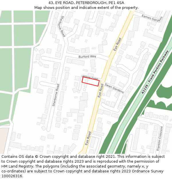 43, EYE ROAD, PETERBOROUGH, PE1 4SA: Location map and indicative extent of plot