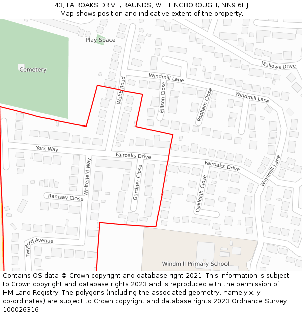 43, FAIROAKS DRIVE, RAUNDS, WELLINGBOROUGH, NN9 6HJ: Location map and indicative extent of plot