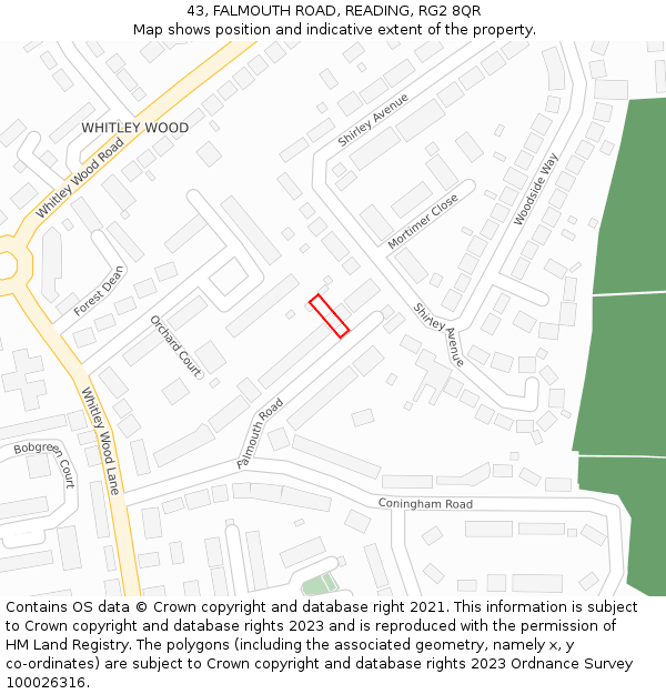 43, FALMOUTH ROAD, READING, RG2 8QR: Location map and indicative extent of plot