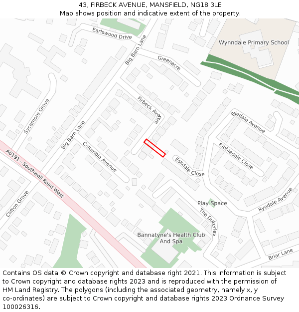 43, FIRBECK AVENUE, MANSFIELD, NG18 3LE: Location map and indicative extent of plot