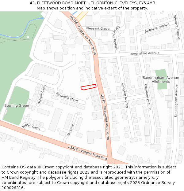 43, FLEETWOOD ROAD NORTH, THORNTON-CLEVELEYS, FY5 4AB: Location map and indicative extent of plot