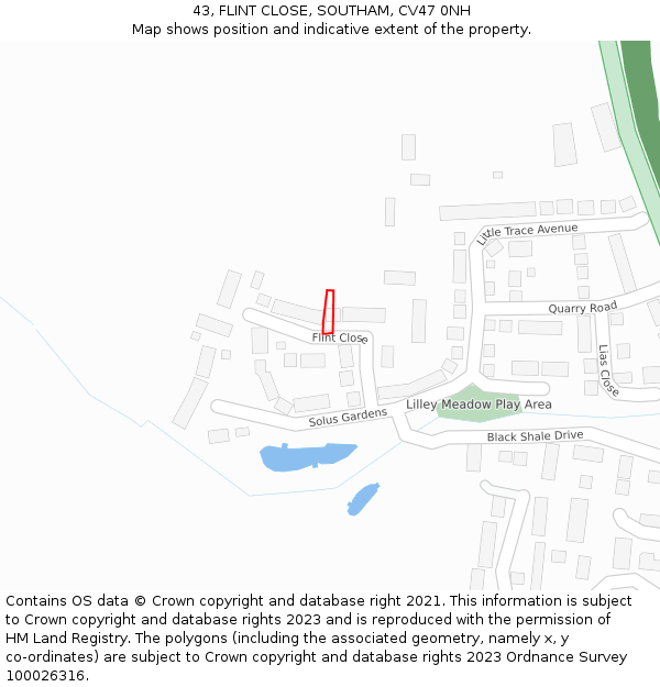 43, FLINT CLOSE, SOUTHAM, CV47 0NH: Location map and indicative extent of plot