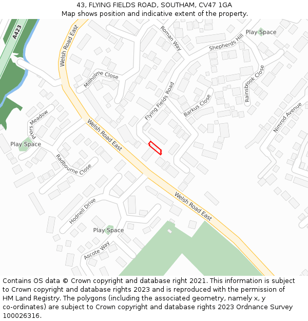 43, FLYING FIELDS ROAD, SOUTHAM, CV47 1GA: Location map and indicative extent of plot
