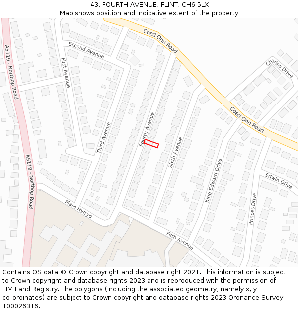 43, FOURTH AVENUE, FLINT, CH6 5LX: Location map and indicative extent of plot