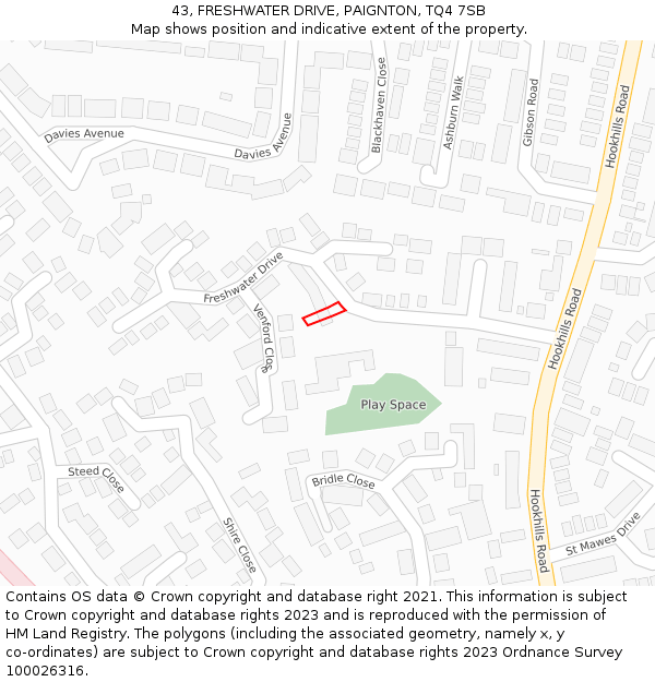 43, FRESHWATER DRIVE, PAIGNTON, TQ4 7SB: Location map and indicative extent of plot