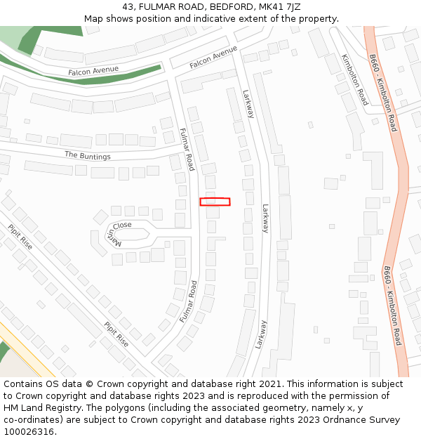 43, FULMAR ROAD, BEDFORD, MK41 7JZ: Location map and indicative extent of plot