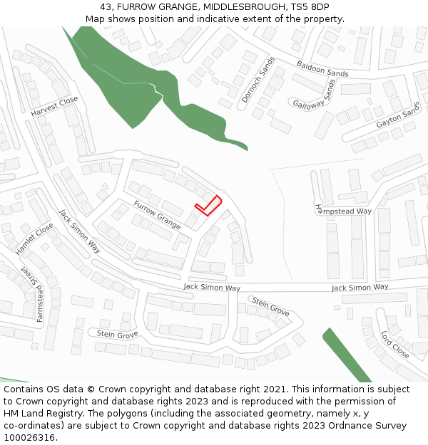 43, FURROW GRANGE, MIDDLESBROUGH, TS5 8DP: Location map and indicative extent of plot