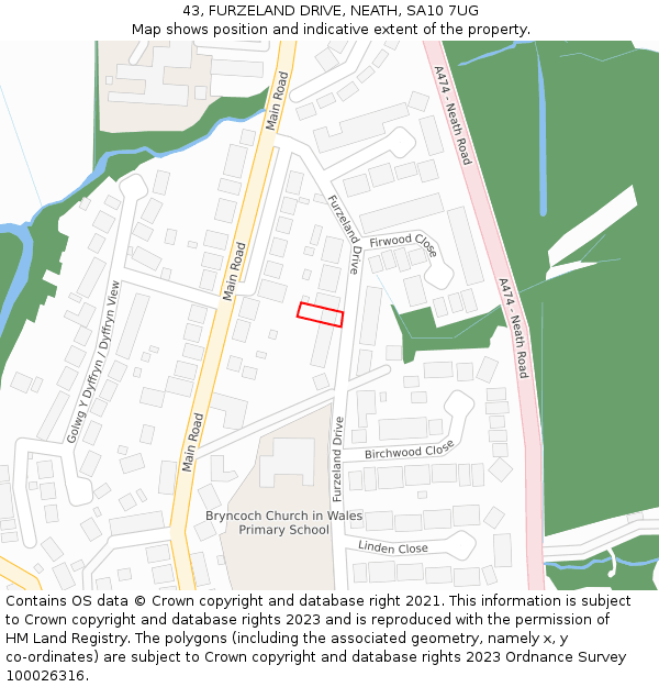 43, FURZELAND DRIVE, NEATH, SA10 7UG: Location map and indicative extent of plot