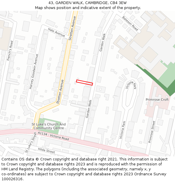 43, GARDEN WALK, CAMBRIDGE, CB4 3EW: Location map and indicative extent of plot