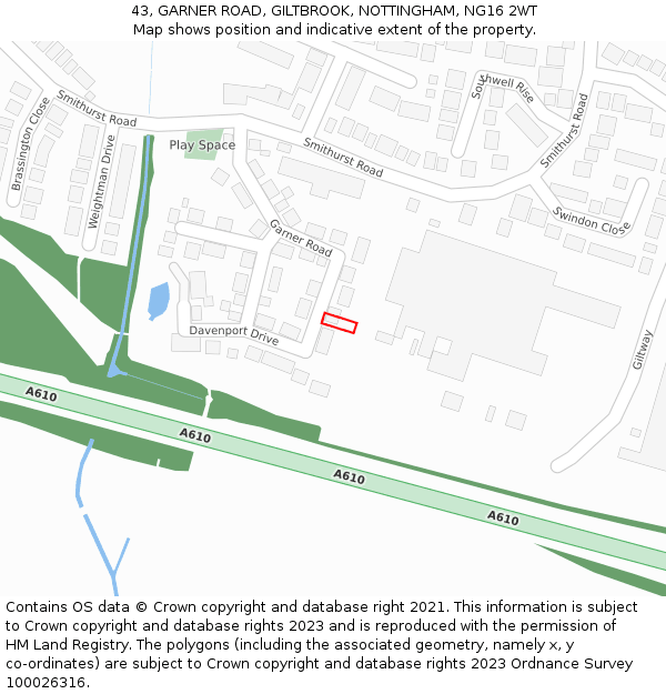 43, GARNER ROAD, GILTBROOK, NOTTINGHAM, NG16 2WT: Location map and indicative extent of plot