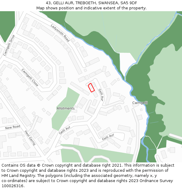 43, GELLI AUR, TREBOETH, SWANSEA, SA5 9DF: Location map and indicative extent of plot