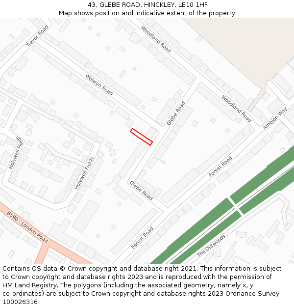 43, GLEBE ROAD, HINCKLEY, LE10 1HF: Location map and indicative extent of plot