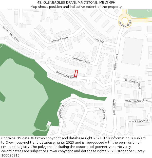 43, GLENEAGLES DRIVE, MAIDSTONE, ME15 6FH: Location map and indicative extent of plot