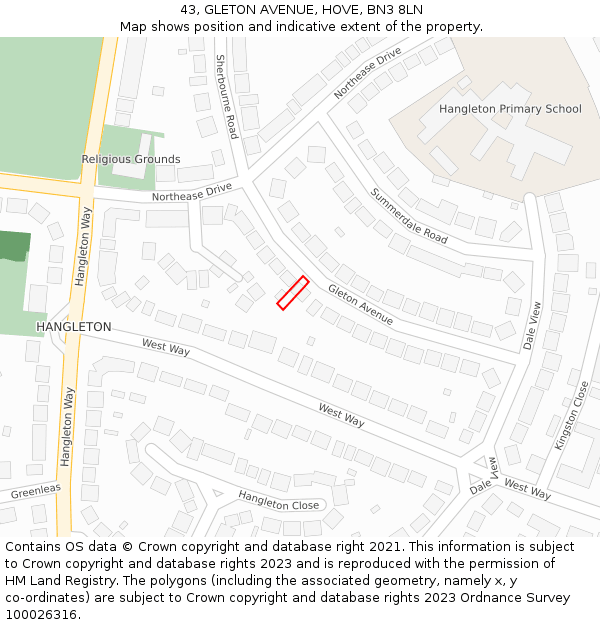 43, GLETON AVENUE, HOVE, BN3 8LN: Location map and indicative extent of plot