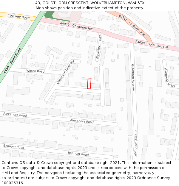 43, GOLDTHORN CRESCENT, WOLVERHAMPTON, WV4 5TX: Location map and indicative extent of plot