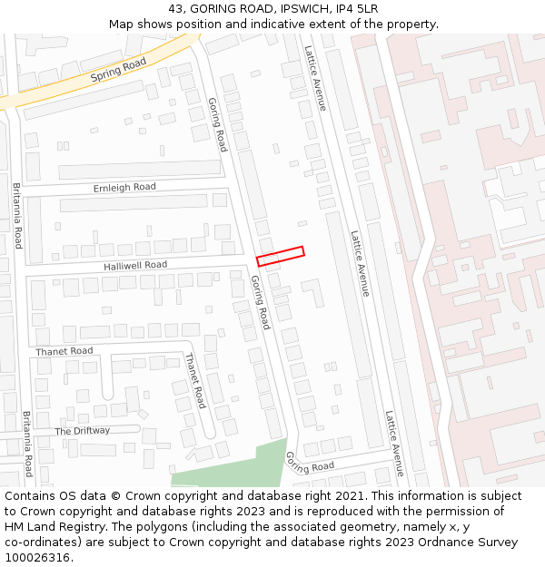 43, GORING ROAD, IPSWICH, IP4 5LR: Location map and indicative extent of plot