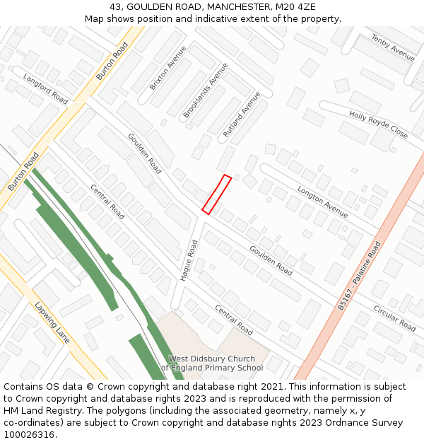 43, GOULDEN ROAD, MANCHESTER, M20 4ZE: Location map and indicative extent of plot