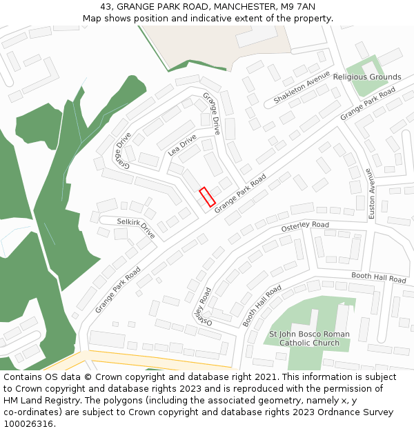 43, GRANGE PARK ROAD, MANCHESTER, M9 7AN: Location map and indicative extent of plot