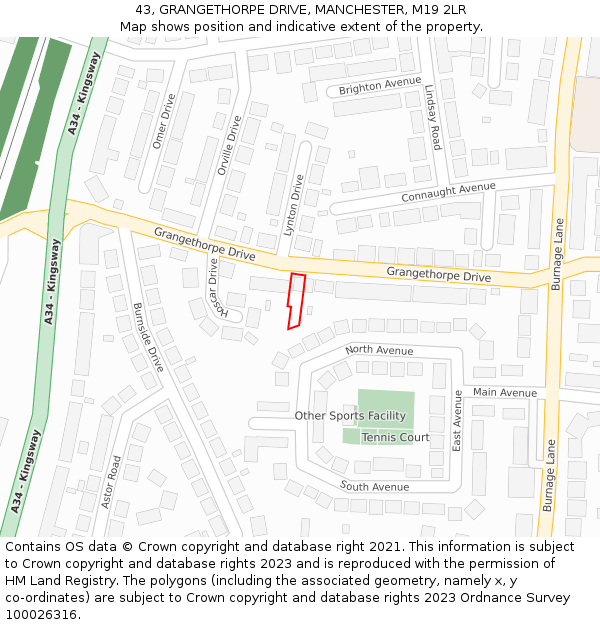 43, GRANGETHORPE DRIVE, MANCHESTER, M19 2LR: Location map and indicative extent of plot