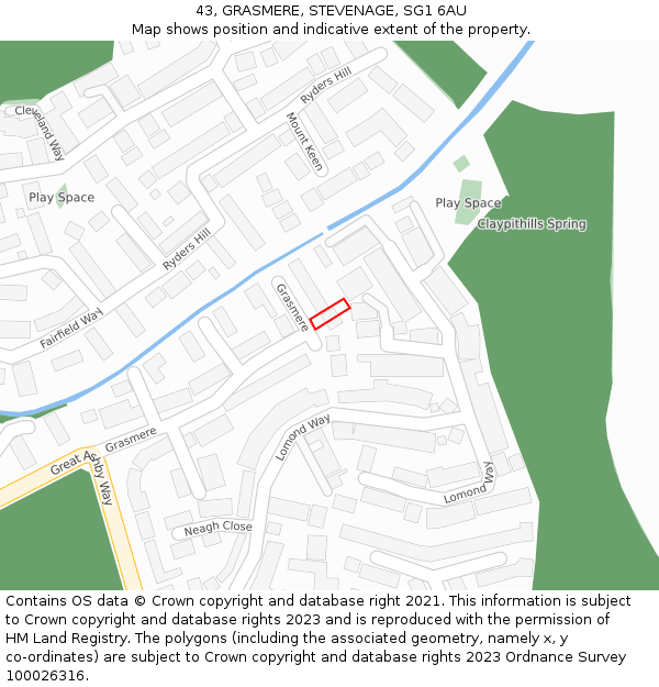 43, GRASMERE, STEVENAGE, SG1 6AU: Location map and indicative extent of plot