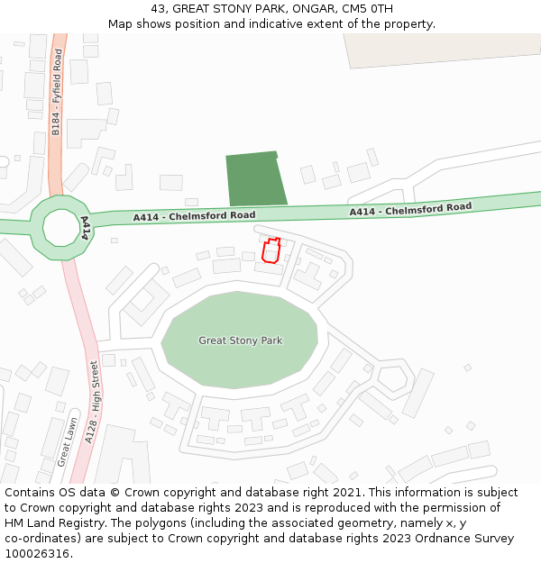 43, GREAT STONY PARK, ONGAR, CM5 0TH: Location map and indicative extent of plot