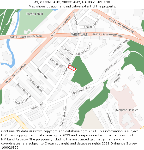 43, GREEN LANE, GREETLAND, HALIFAX, HX4 8DB: Location map and indicative extent of plot