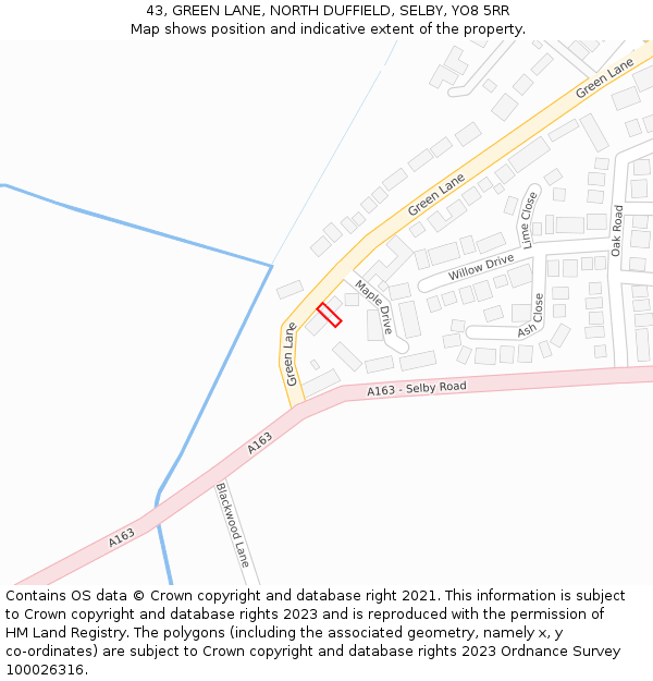 43, GREEN LANE, NORTH DUFFIELD, SELBY, YO8 5RR: Location map and indicative extent of plot