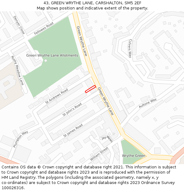 43, GREEN WRYTHE LANE, CARSHALTON, SM5 2EF: Location map and indicative extent of plot