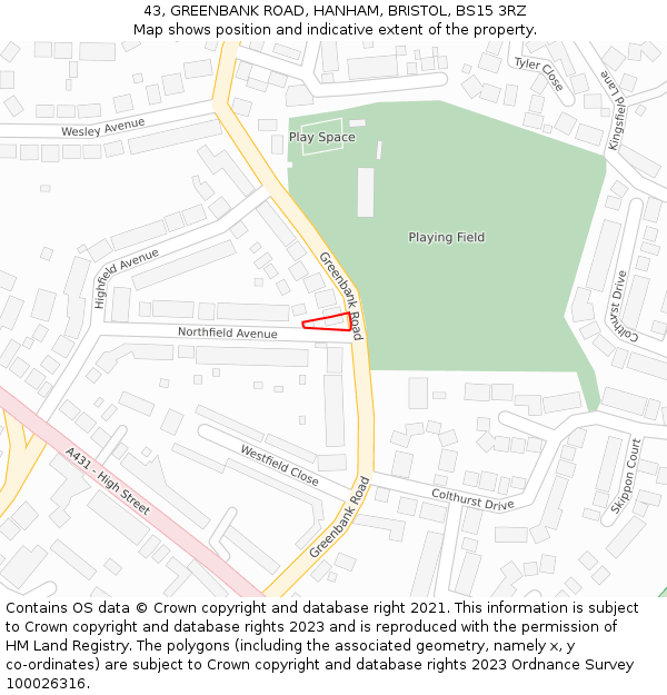 43, GREENBANK ROAD, HANHAM, BRISTOL, BS15 3RZ: Location map and indicative extent of plot