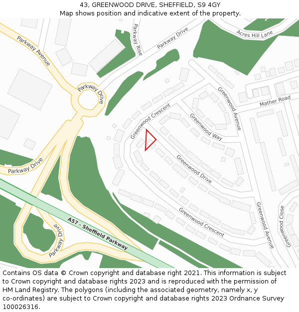 43, GREENWOOD DRIVE, SHEFFIELD, S9 4GY: Location map and indicative extent of plot