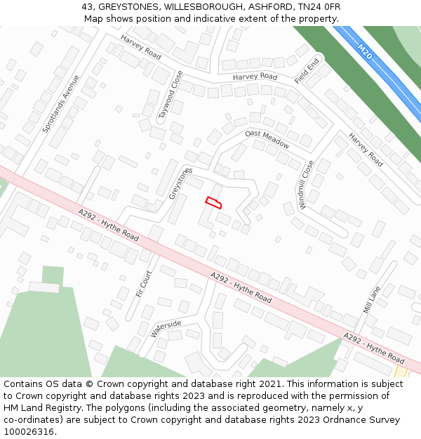43, GREYSTONES, WILLESBOROUGH, ASHFORD, TN24 0FR: Location map and indicative extent of plot