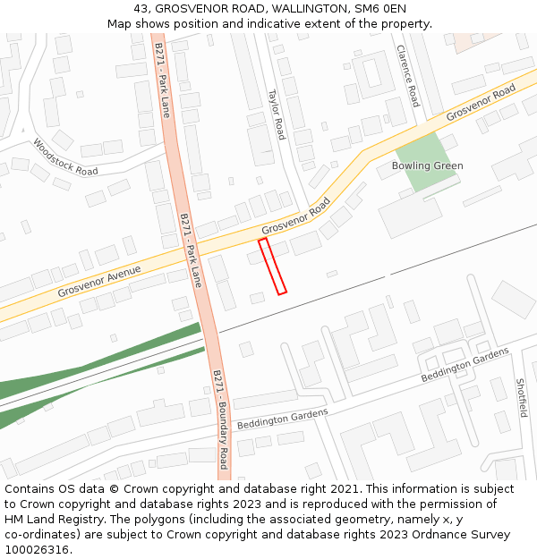 43, GROSVENOR ROAD, WALLINGTON, SM6 0EN: Location map and indicative extent of plot
