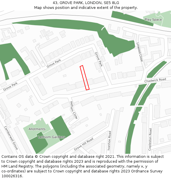 43, GROVE PARK, LONDON, SE5 8LG: Location map and indicative extent of plot